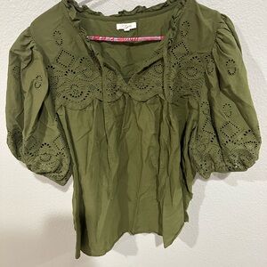 Olive green puffy sleeve top